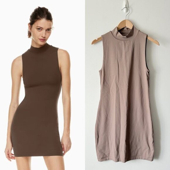Aritzia Dresses & Skirts - Aritzia Babaton Contour Mockneck Mini Dress Nude Taupe Size Medium